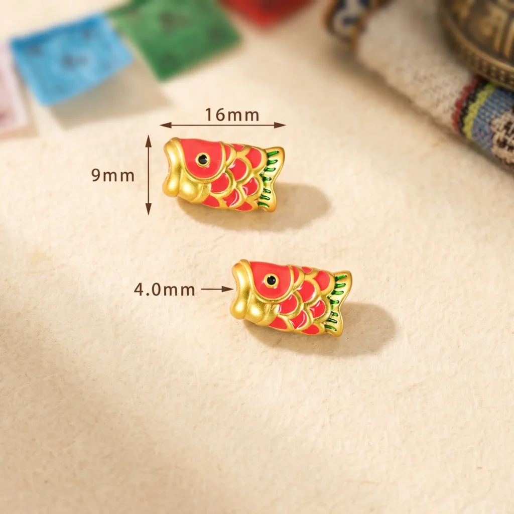 Tibetan Red Fish Charm Pendant - 925 Silver Gold Plated Enamel Jewelry 16mm 9mm Tibetan Red Fish Charm Pendant 925 Silver Gold Plated Enamel Jewelry 16mm 9mm