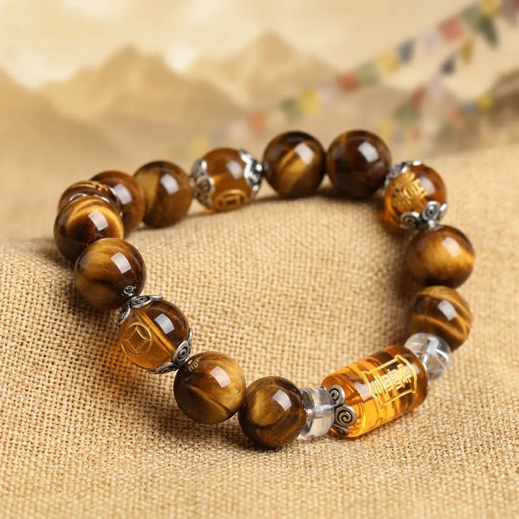 Tiger Eye Fortune Lucky Bracelet with Tibetan Mantra Bead Tiger Eye Fortune Lucky Bracelet with Tibetan Mantra Bead