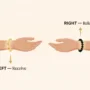 left-vs-right-hand-crystal-bracelet Infographic comparing left wrist to receive energy and right wrist to release energy when wearing a crystal bracelet
