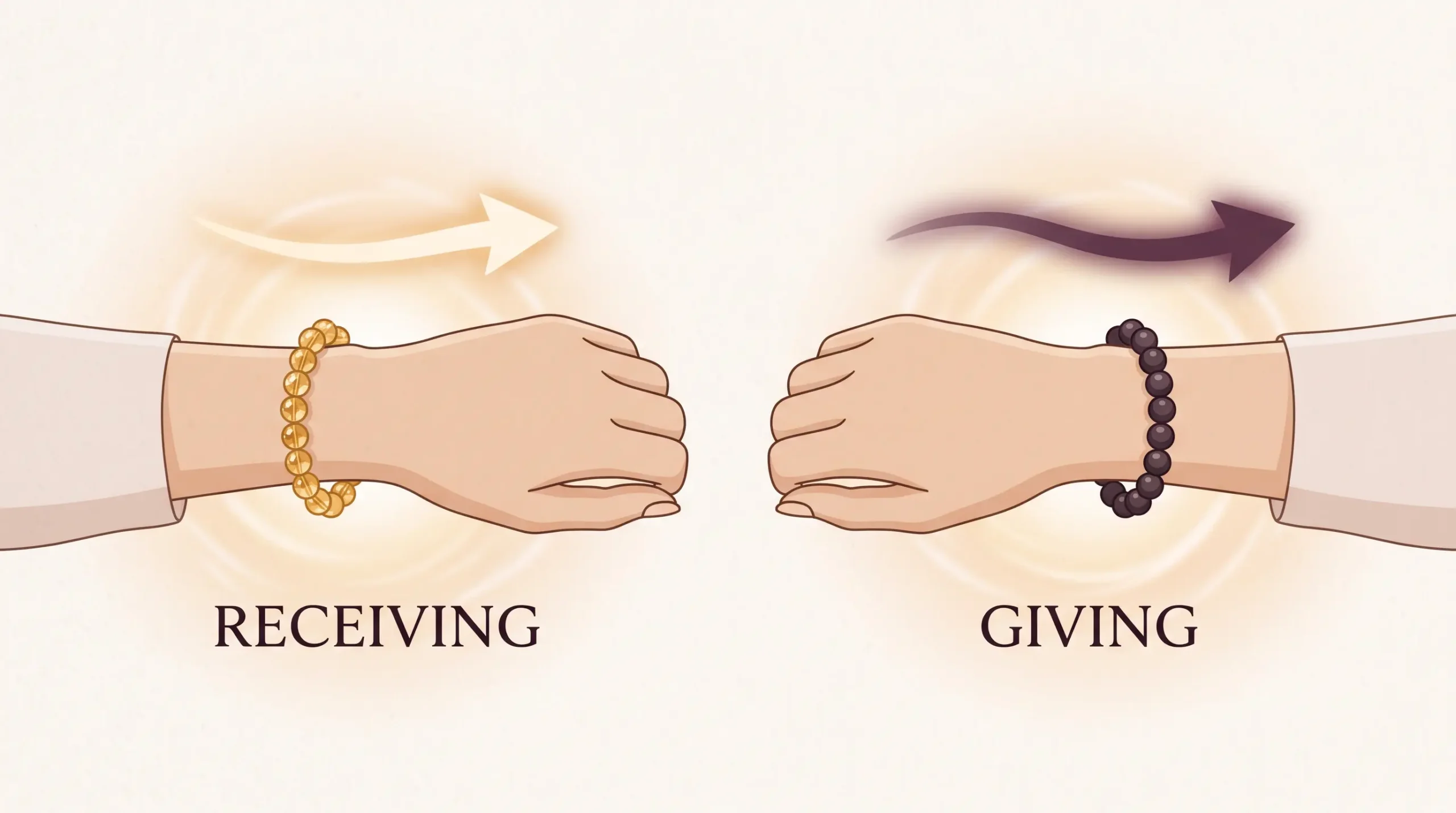 citrine bracelet for money and wealth on left wrist showing receiving energy direction