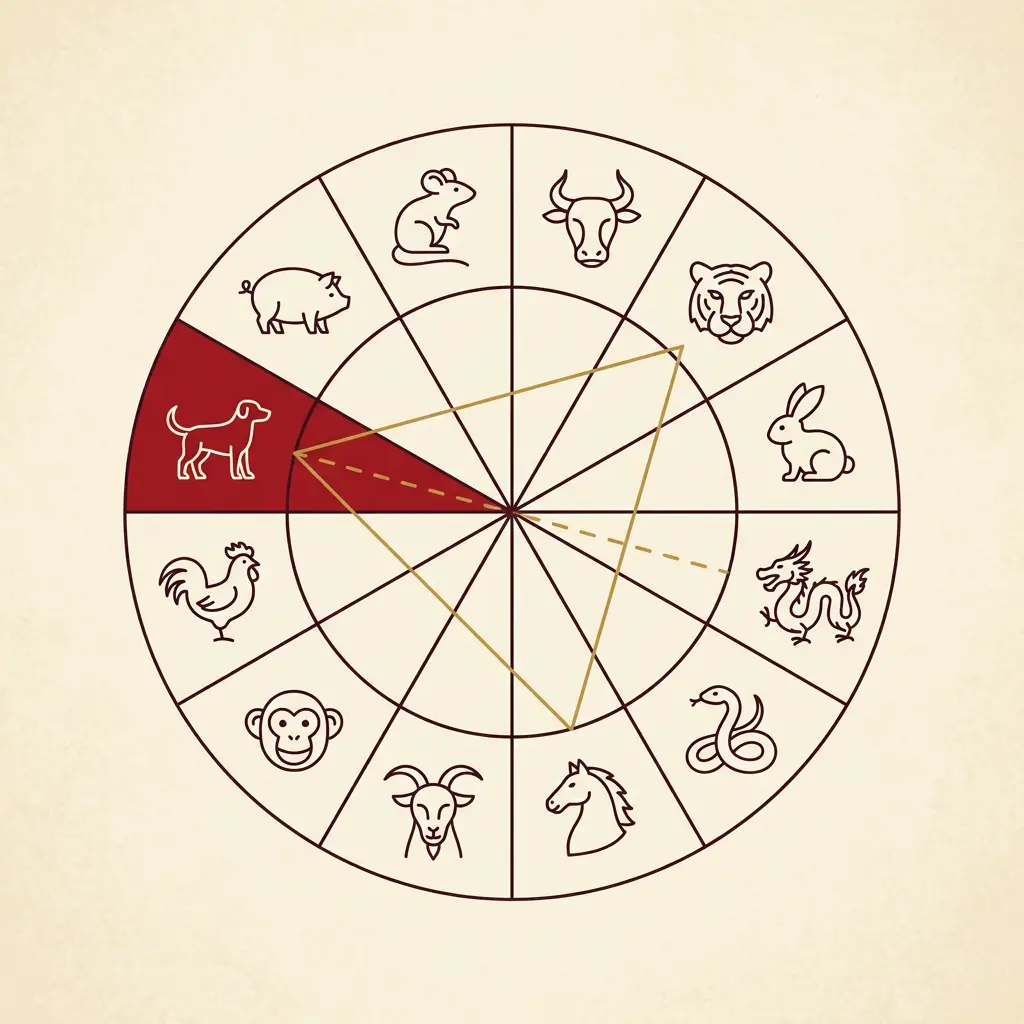 Chart showing how all 12 Chinese zodiac signs relate to the Wu Xu Earth Dog month in October 2026