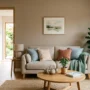 Feng Shui Living Room with Balanced Chi and Natural Light Harmonious feng shui living room with sofa in command position, plants, and warm natural light