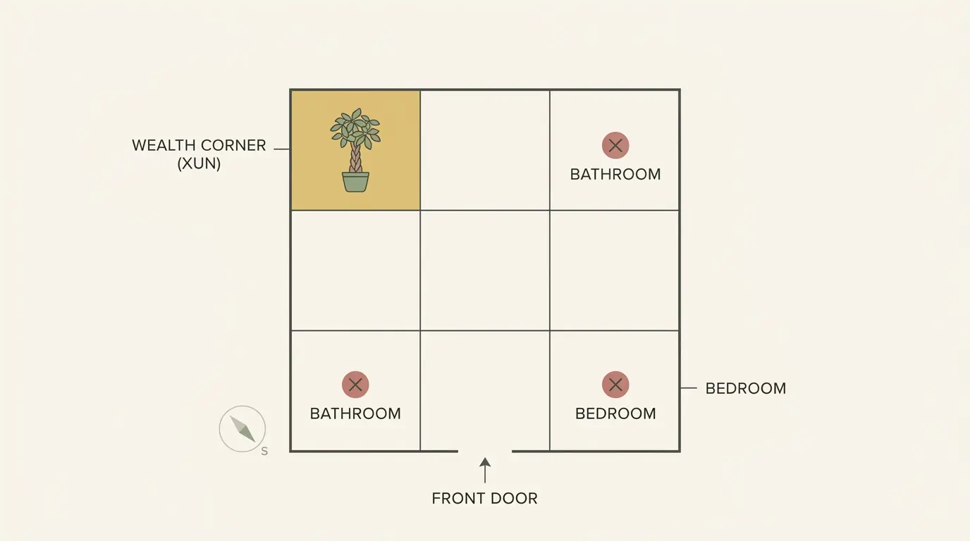 Money Tree Placement Southeast Wealth Corner Bagua Map