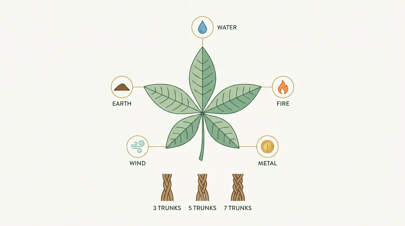 Money Tree Symbolism Five Leaves and Five Feng Shui Elements