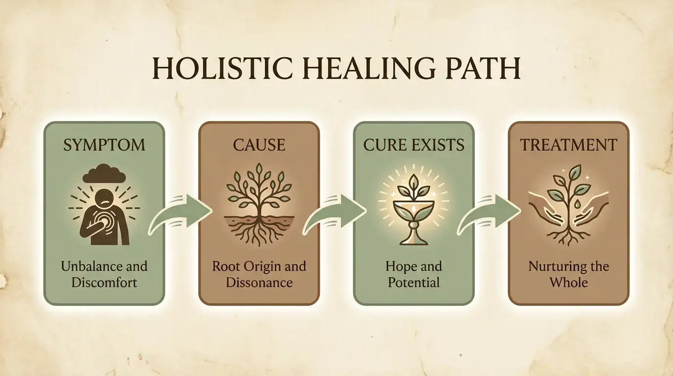 Diagram comparing the four noble truths to a doctor diagnosing and treating an illness