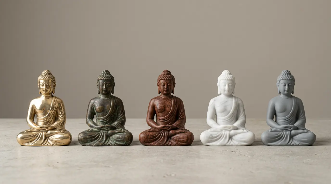 Five Buddha statue materials with USD price ranges and durability notes for choosing a gift