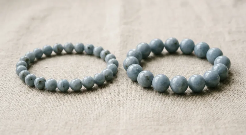 8mm vs 10mm crystal bracelets compared side by side 8mm and 10mm crystal bead bracelets shown side by side to compare bead size and how each sits on the wrist