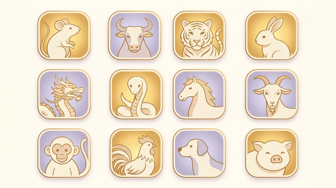 Illustrated grid of all twelve Chinese zodiac animals showing their January 2027 outlook