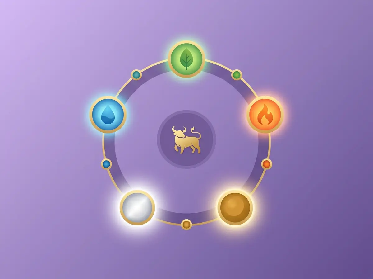 Five element cycle diagram highlighting Metal and Earth for the Metal Ox month of January 2027