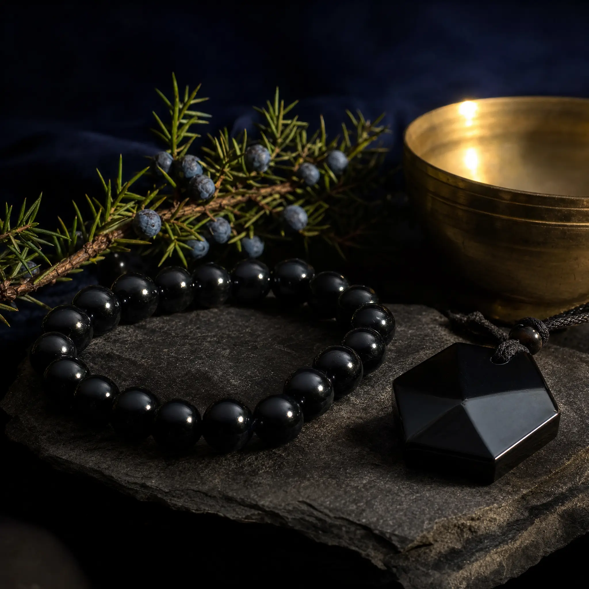 Black obsidian bracelet and hexagonal protection talisman for grounding during Mercury retrograde in October 2026