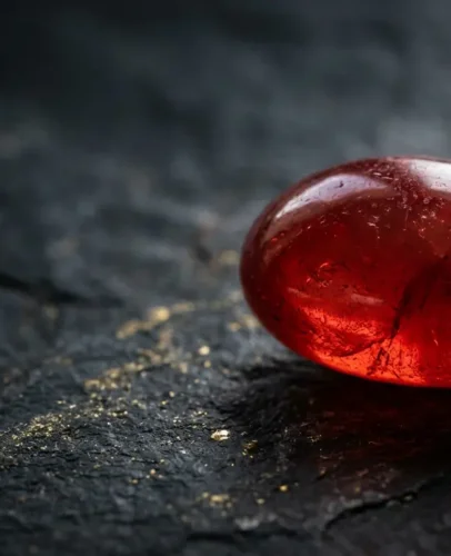 Polished scarlet-red cinnabar stone used in feng shui for wealth and protection