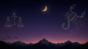 October 2026 horoscope night sky with Libra and Scorpio constellations over Himalayan mountains