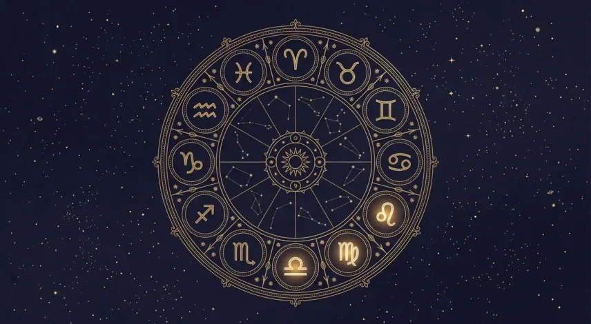 september-2026-horoscope-virgo-libra-zodiac-wheel Zodiac wheel illustration highlighting Virgo and Libra for the September 2026 horoscope and equinox
