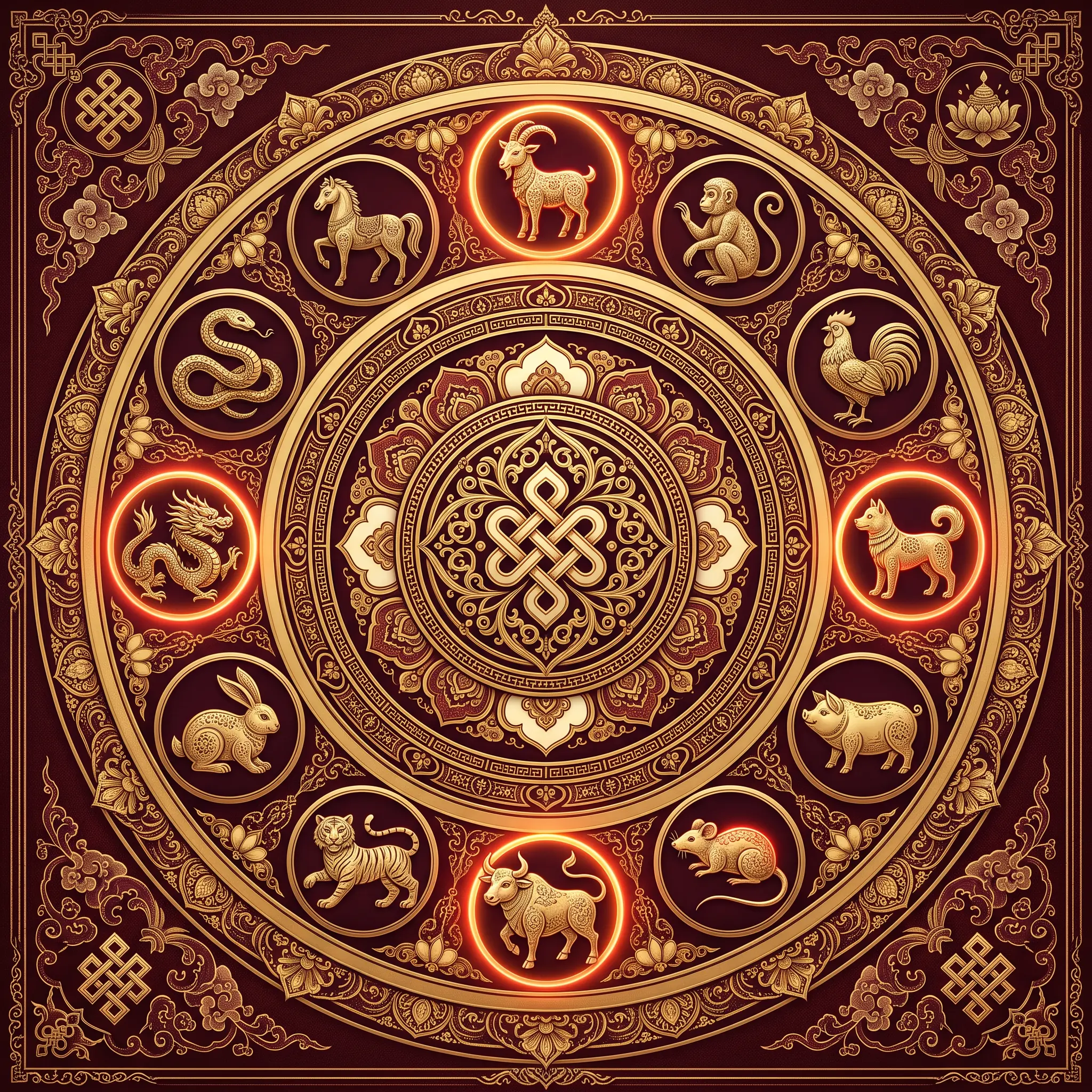 Zodiac wheel highlighting Goat, Ox, Dog, and Rat as the four signs under Tai Sui in the 2027 Goat year