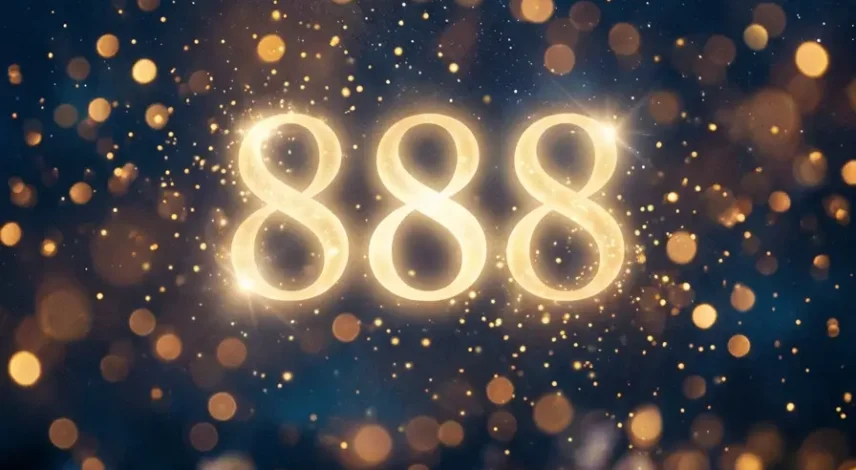 Glowing angel number 888 symbolizing money and abundance, surrounded by golden light