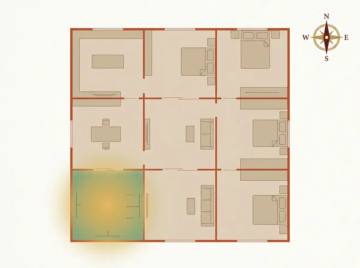 Feng shui Bagua diagram highlighting the southeast wealth corner where to place prosperity gifts.