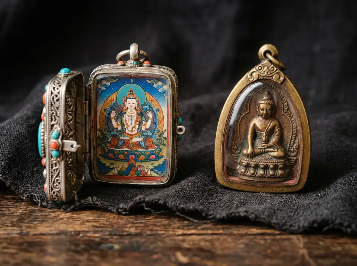 Tibetan gau box open contents