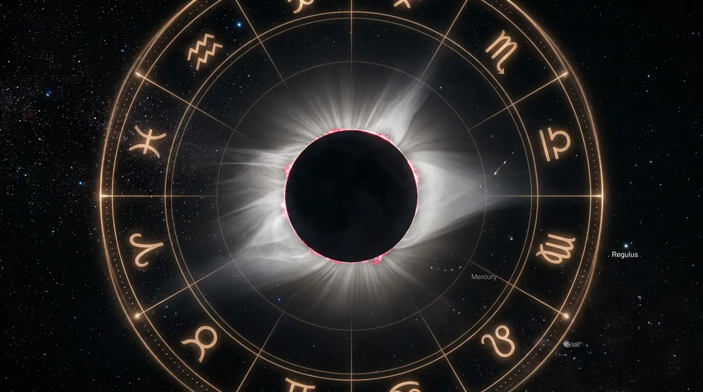 Total solar eclipse with a glowing corona ring over a starry sky, the headline sky event of 2027