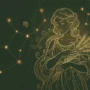 Virgo 2027 horoscope illustration of the Maiden with constellation stars in green and gold