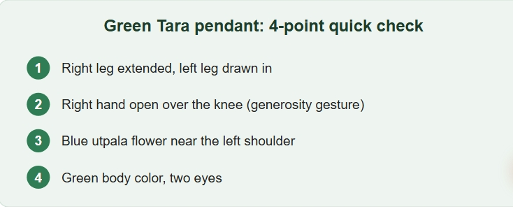 Green Tara pendant 4 point quick check
