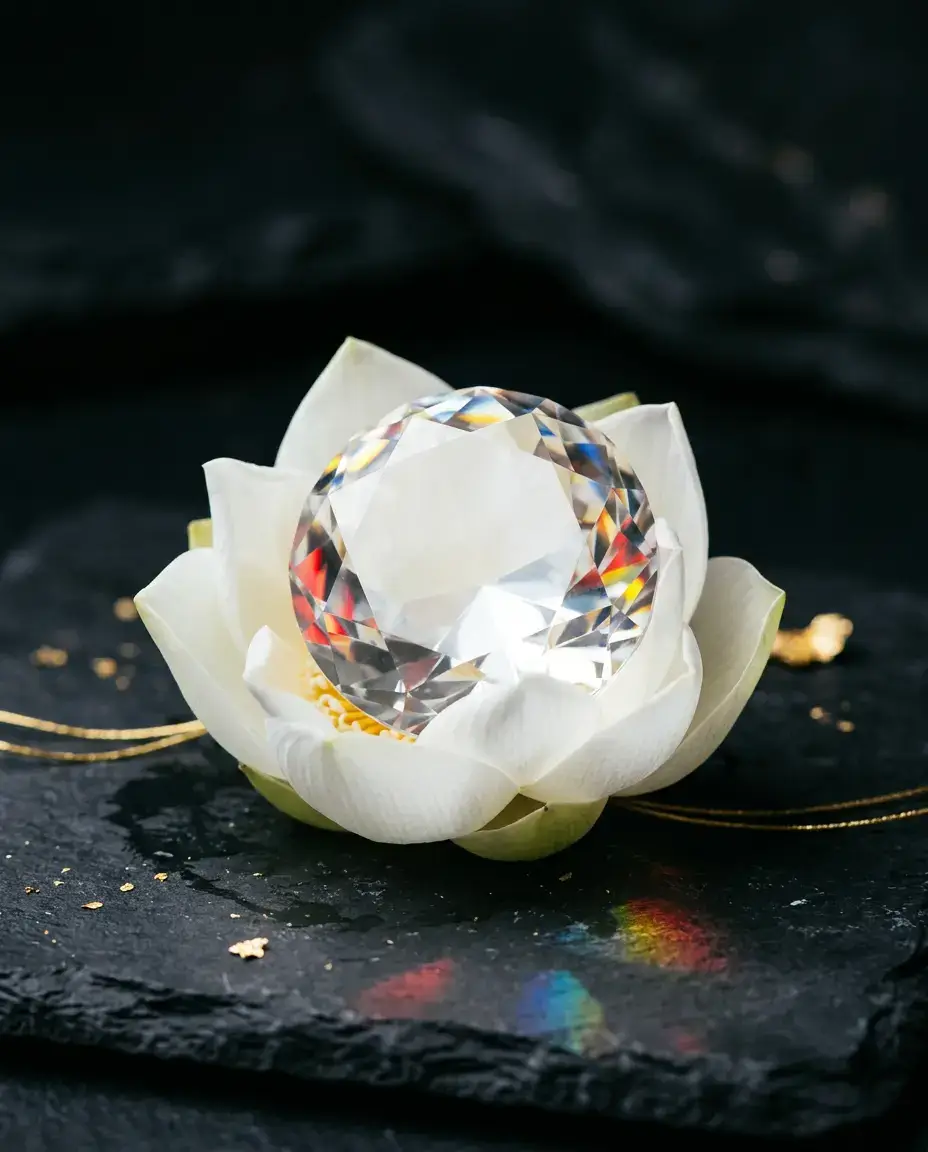 Clear wish-fulfilling jewel reflecting colored light, a Buddhist metaphor for Buddha-nature