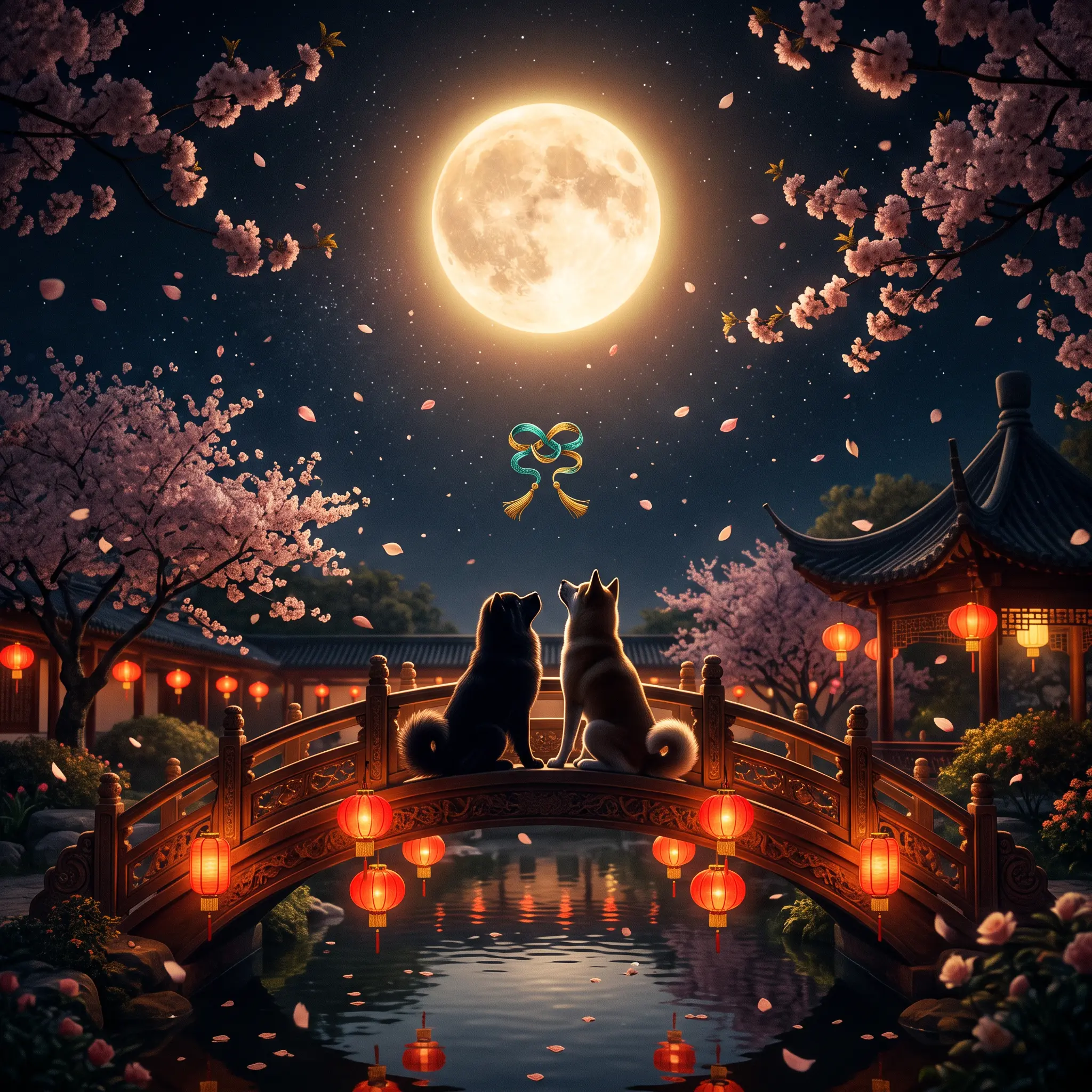 Dog zodiac under the Tai Yin Moon Star with glowing lanterns, symbolizing love luck in 2027