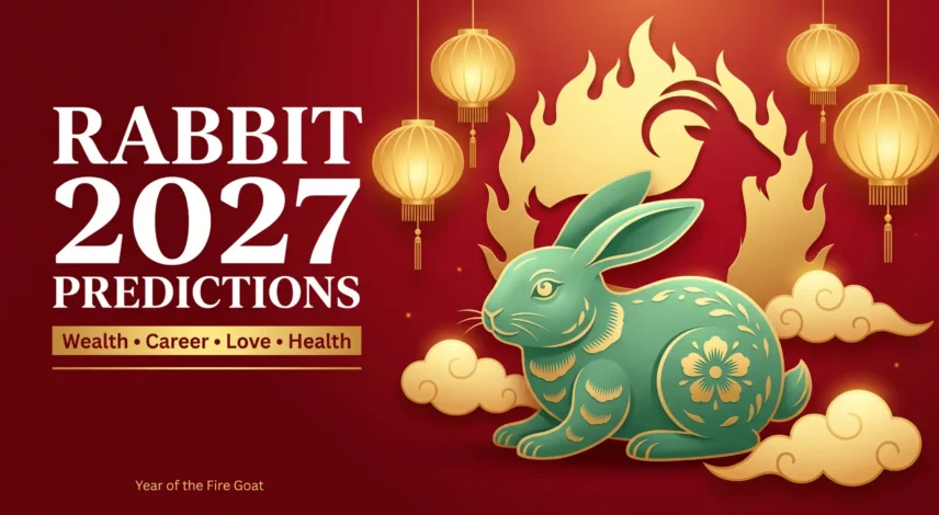 rabbit-2027-predictions-fire-goat-year.webp Jade rabbit illustration with a golden fire goat silhouette for Rabbit 2027 predictions on wealth, career, love and health