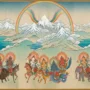 티베트의 12명의 텐마 여신을 탕카 양식으로 묘사한 그림으로, 네 명씩 세 그룹으로 나뉘어 각기 다른 탈것을 타고 있습니다.
